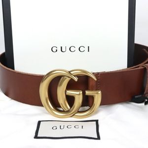 1.5" Brown Gucci Marmont Brass GG Belt